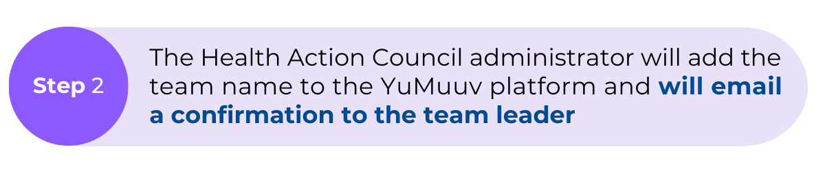 The Health Action Council administrator will add the team name to the YuMuuv platform and will email a confirmation to the team leader