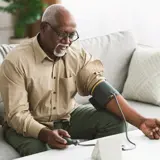 man checking his blood pressure